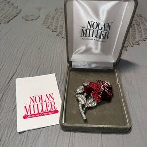 Rare Nolan Miller Glamour Collection Red and Silver Brooch